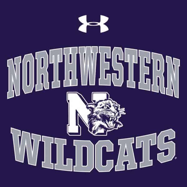 Northwestern University Wildcats Men’s Under Armour Triblend Purple Heather Long Sleeve Tee with Vintage N-Cat Design - Image 2