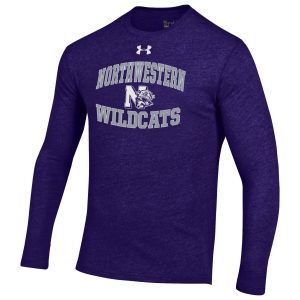 Northwestern Wildcats Men’s Under Armour Triblend Purple Heather Long Sleeve Tee with Vintage N-Cat Design