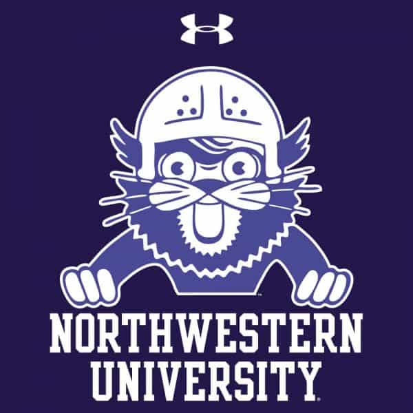 Northwestern University Wildcats Men’s Under Armour Triblend Grey Tee with Vintage Wildcat with the Helmet Design - Image 2
