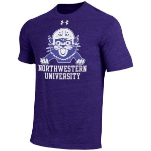 Northwestern University Wildcats Men’s Under Armour Triblend Purple Tee with Vintage Wildcat with the Helmet Design