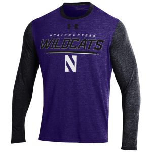 Northwestern University Wildcats Men’s Under Armour Threadborne Color blocked Purple & Black Long Sleeve Tee