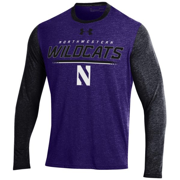 Northwestern University Wildcats Men’s Under Armour Threadborne Color blocked Purple & Black Long Sleeve Tee