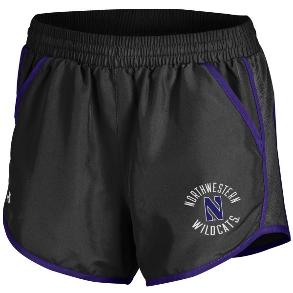 Northwestern University Wildcats Ladies Under Armour Athletic Lined Black Short with Side Pockets