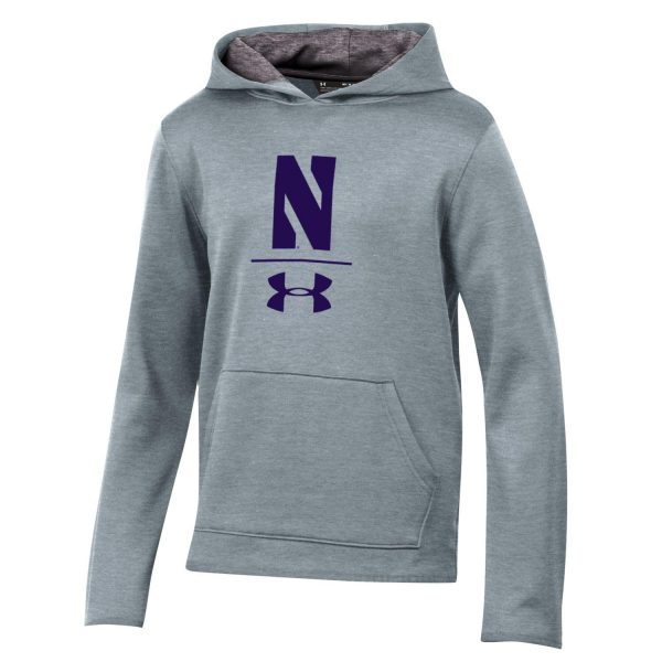 Northwestern University Wildcats Youth Under Armour Tactical Tech™ Light Grey Hooded Sweatshirt with Stylized N Design