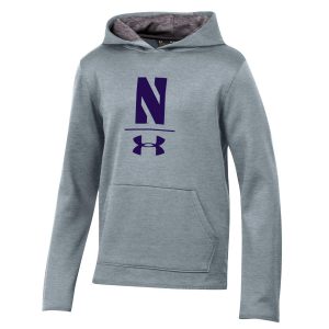 Northwestern University Wildcats Men’s Under Armour Tactical Tech™ Light Grey Hooded Sweatshirt with Stylized N Design