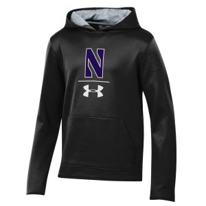 Northwestern University Wildcats Youth Under Armour Tactical Tech™ Black Hooded Sweatshirt with Stylized N Design