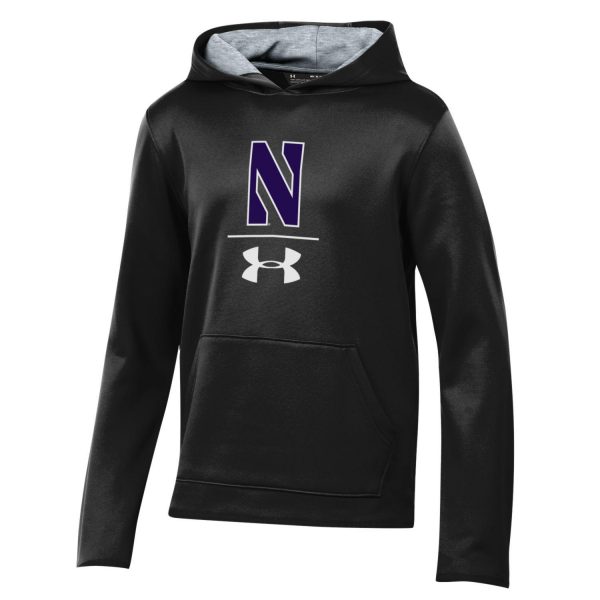 Northwestern University Wildcats Youth Under Armour Tactical Tech™ Black Hooded Sweatshirt with Stylized N Design