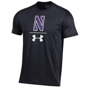Northwestern University Wildcats Youth Under Armour Tactical Tech™ Black Short Sleeve T-Shirt with Stylized Northwestern N Design