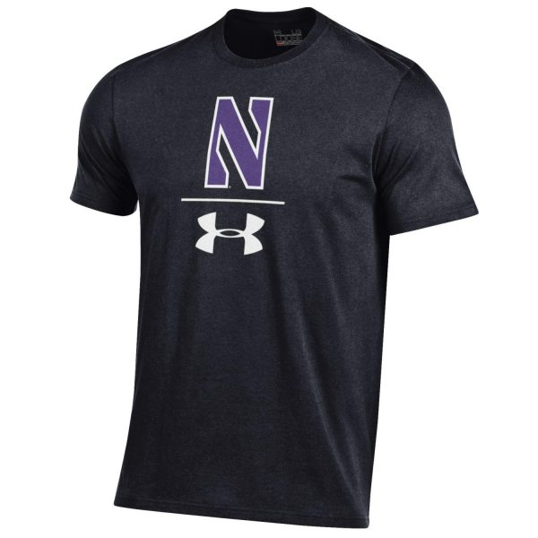 Northwestern University Wildcats Youth Under Armour Tactical Tech™ Black Short Sleeve T-Shirt with Stylized Northwestern N Design