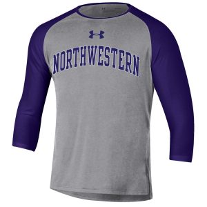 Northwestern University Wildcats Men’s Under Armour Free Style Half Sleeve Purple & Grey Baseball Tee