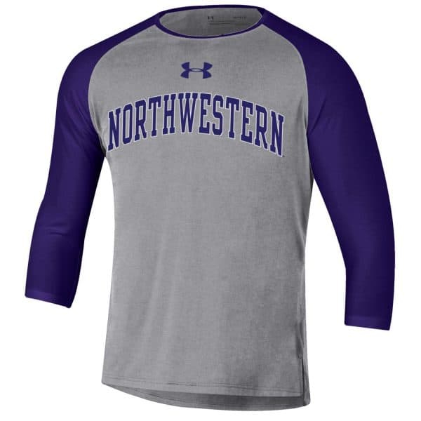 Northwestern University Wildcats Men’s Under Armour Free Style Half Sleeve Purple & Grey Baseball Tee