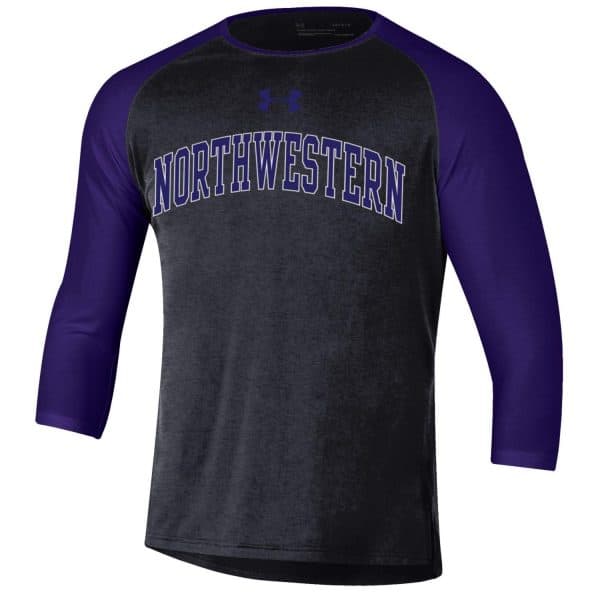 Northwestern University Wildcats Men’s Under Armour Free Style Half Sleeve Purple & Black Baseball Tee