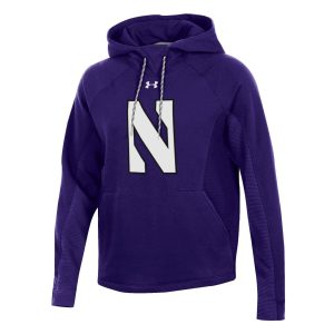 Northwestern University Wildcats Ladies Under Armour Threadborne Ridge Purple Hooded Sweatshirt with the Stylized Northwestern N Design