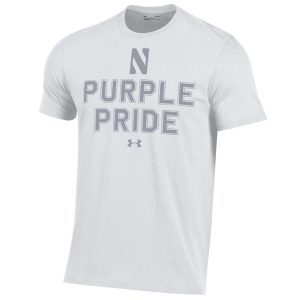 Northwestern University Wildcats Men’s Under Armour White T-Shirt with the Purple Pride Design