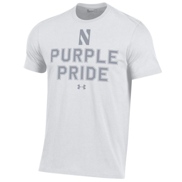 Northwestern University Wildcats Men’s Under Armour White T-Shirt with the Purple Pride Design