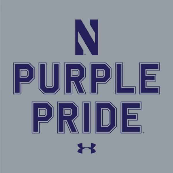 Northwestern University Wildcats Men’s Under Armour Grey T-Shirt with the Purple Pride Design - Image 2