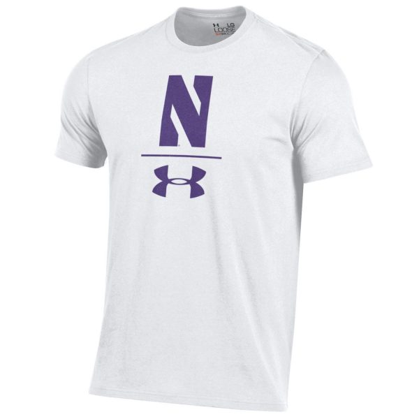 Northwestern University Wildcats Youth Under Armour Tactical Tech™ White Short Sleeve T-Shirt with Stylized Northwestern N Design