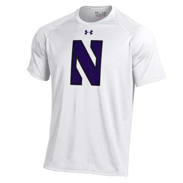Northwestern University Wildcats Youth Under Armour Tactical Tech™ White Short Sleeve T-Shirt with Stylized Northwestern N Design