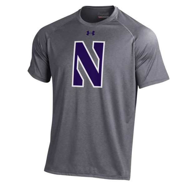Northwestern University Wildcats Youth Under Armour Tactical Tech™ Dark Grey Short Sleeve T-Shirt with Stylized Northwestern N Design