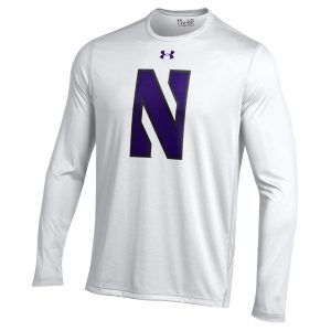 Northwestern University Wildcats Youth Under Armour Tactical Tech™ White Long Sleeve T-Shirt with Stylized Northwestern N Design