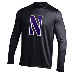 Northwestern University Wildcats Youth Under Armour Tactical Tech™ Black Long Sleeve T-Shirt with Stylized Northwestern N Design