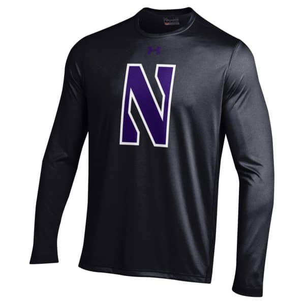 Northwestern University Wildcats Youth Under Armour Tactical Tech™ Black Long Sleeve T-Shirt with Stylized Northwestern N Design