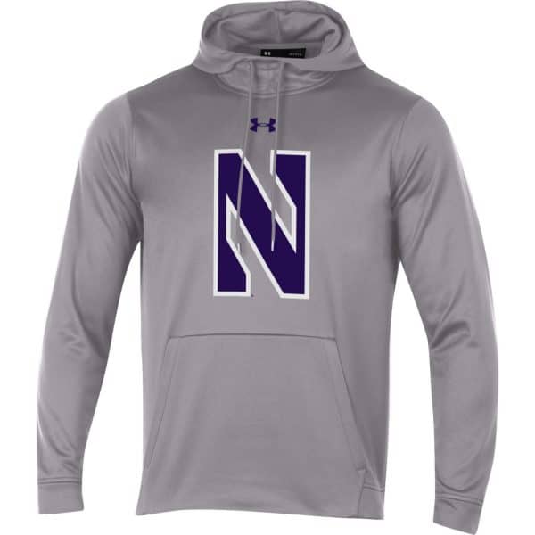 Northwestern University Wildcats Youth Under Armour Tactical Tech™ Light Grey Hooded Sweatshirt with Stylized N Design