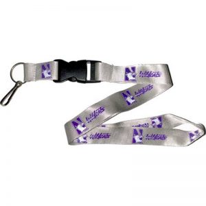 Northwestern University Wildcats 1" Grey Lanyard with Multi Color N-cat & Northwestern University Wildcats Design