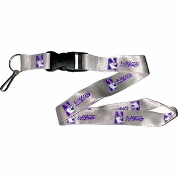 Northwestern University Wildcats 1" Grey Lanyard with Multi Color N-cat & Northwestern University Wildcats Design