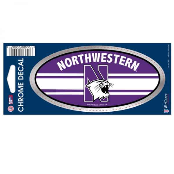Northwestern Wildcats Chrome Oval Decal with N-Cat Design 2.5"X5.5"
