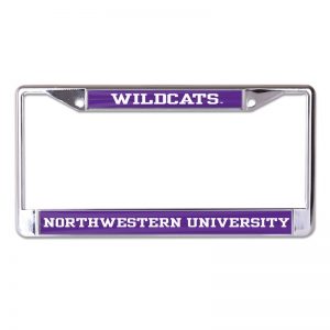 Northwestern Wildcats Chrome License Plate Frame with Purple Laser Cut Wildcats/Northwestern University Inserts