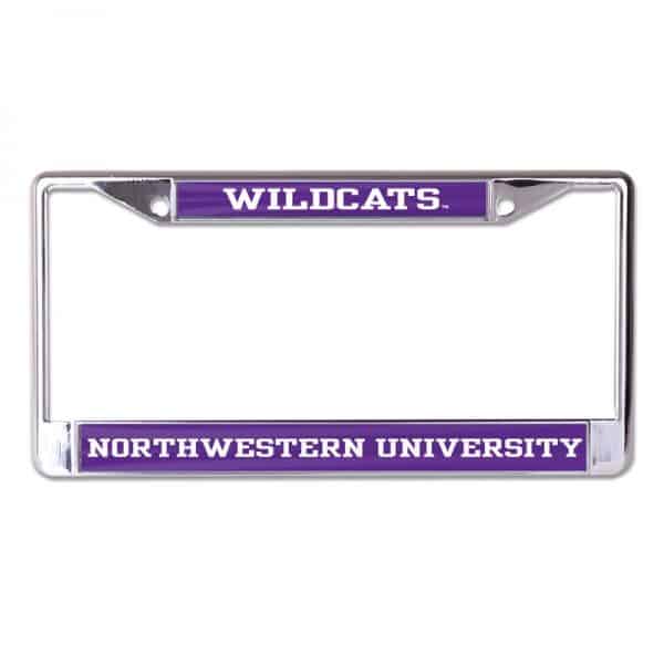 Northwestern Wildcats Chrome License Plate Frame with Purple Laser Cut Wildcats/Northwestern University Inserts