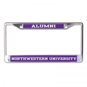 Northwestern Wildcats Chrome License Plate Frame with Purple Laser Cut Alumni/Northwestern University Inserts