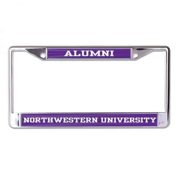 Northwestern Wildcats Chrome License Plate Frame with Purple Laser Cut Alumni/Northwestern University Inserts