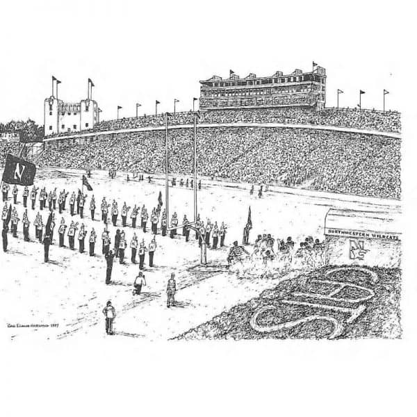 Northwestern University Wildcats Postcard Ryan Field Drawing