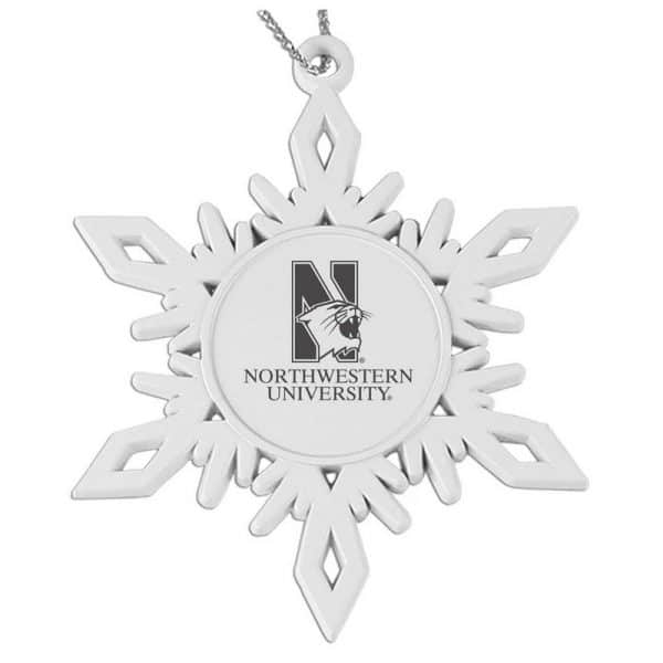 Northwestern University Wildcats White Pewter Snoflake Ornament with Mascot  Design