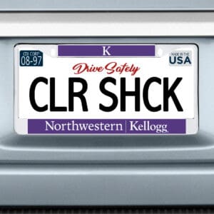 Northwestern I Kellogg Chrome License Plate Frame with Purple Laser Cut Insert