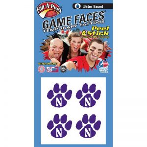 Northwestern Wildcats Water Based Temporary Spirit Tattoos with White N Logo in Purple Paw Print