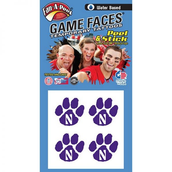 Northwestern Wildcats Water Based Temporary Spirit Tattoos with White N Logo in Purple Paw Print