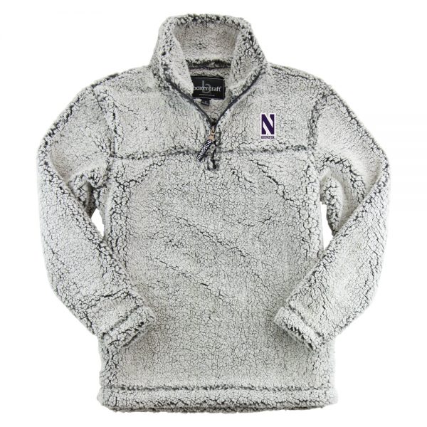Northwestern University Wildcats Adult Frosty Grey Sherpa Quarter Zip Pullover Jacket by Boxercraft