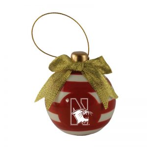 Northwestern University Wildcats Ceramic 3D Christmas Bulb Shaped Red Ornament with Mascot Design