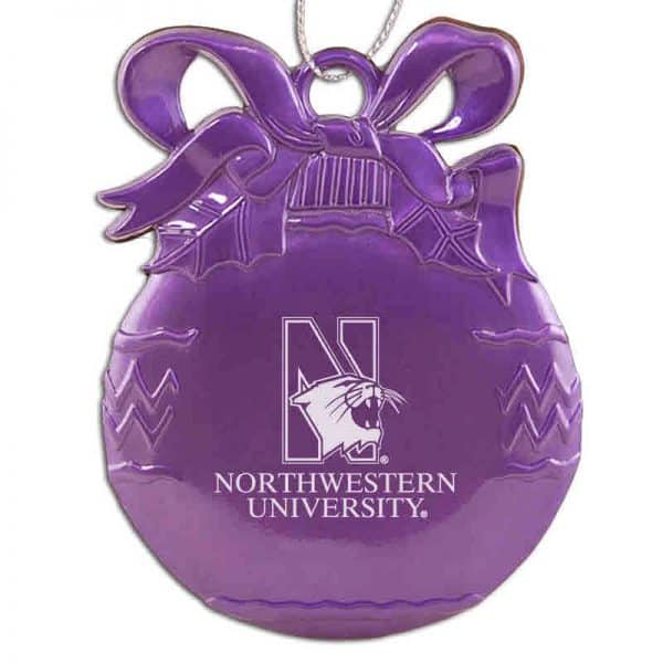 Northwestern University Wildcats Purple Bulb Pewter Ornament with Mascot Design