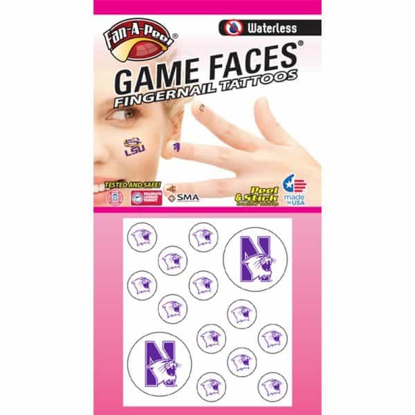 Northwestern Wildcats Waterless Peel & Stick Temporary Spirit Tattoos and Fingernail Tattoos with N-Cat Logo Combo Pack