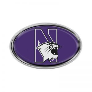 Northwestern Wildcats Oval Chrome Metal Domed Emblem With a Full Color Insert of N-Cat Design