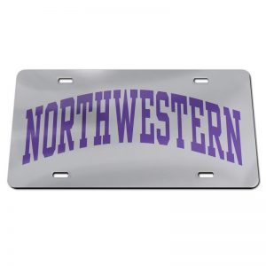 Northwestern Wildcats Thick Mirrored Acrylic License Plate with Purple Full Block Arched Northwestern Design