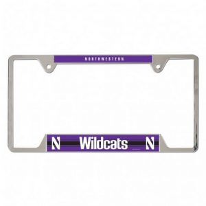 Northwestern Wildcats Chrome License Plate Frame with Purple Laser Cut Northwestern/Wildcats Inserts