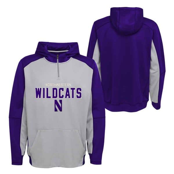 Northwestern University Wildcats Men’s Two Tone 1/4 Zip Hooded Sweatshirt - Image 2