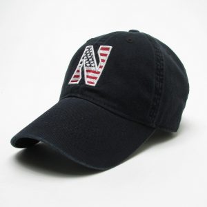 Northwestern Wildcats Legacy Unconstructed Adjustable Black Hat with Stylized N American Flag Theme Design