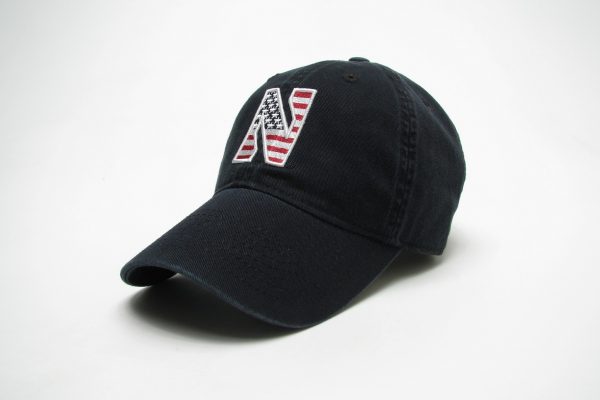 Northwestern Wildcats Legacy Unconstructed Adjustable Black Hat with Stylized N American Flag Theme Design
