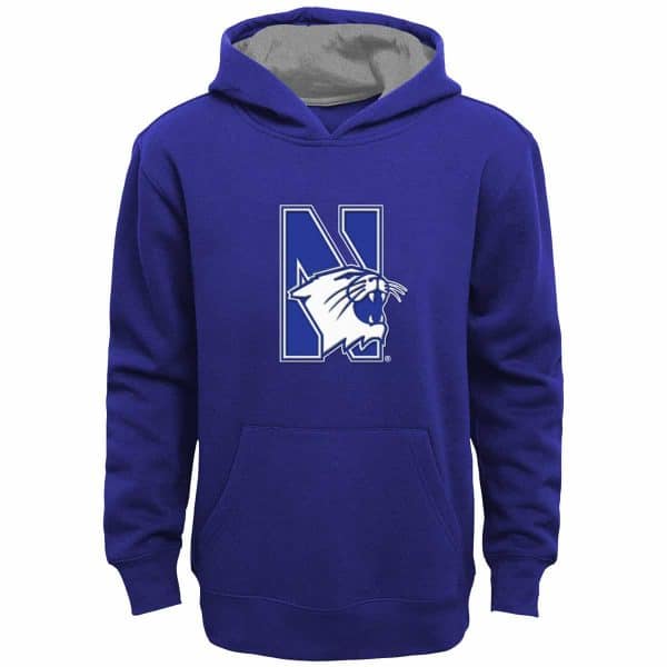 Northwestern University Wildcats Youth Purple Hooded Sweatshirt with Sewn On Applique' N-Cat Design - Image 2